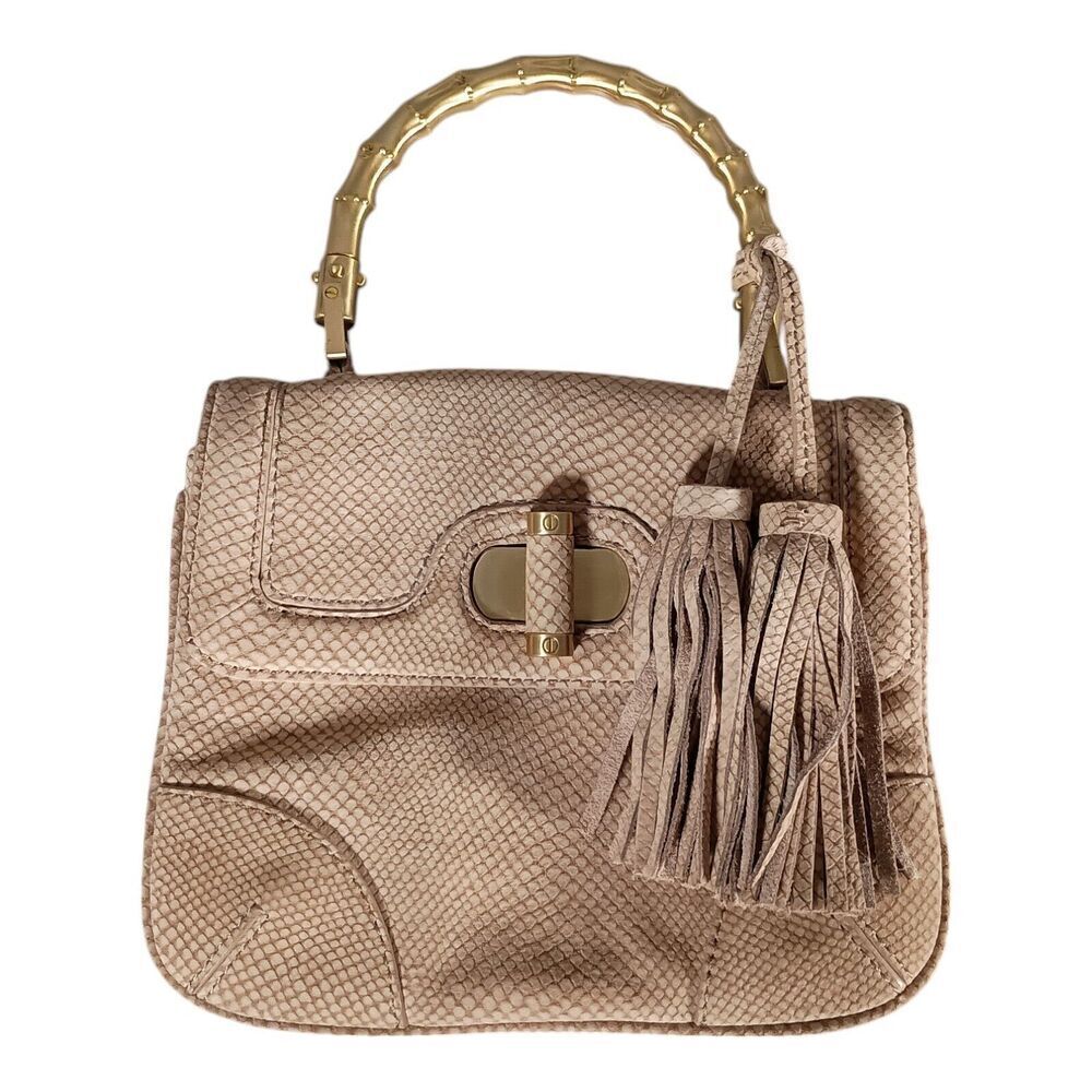 Talbots Satchel Tassel Beige Snake Leather